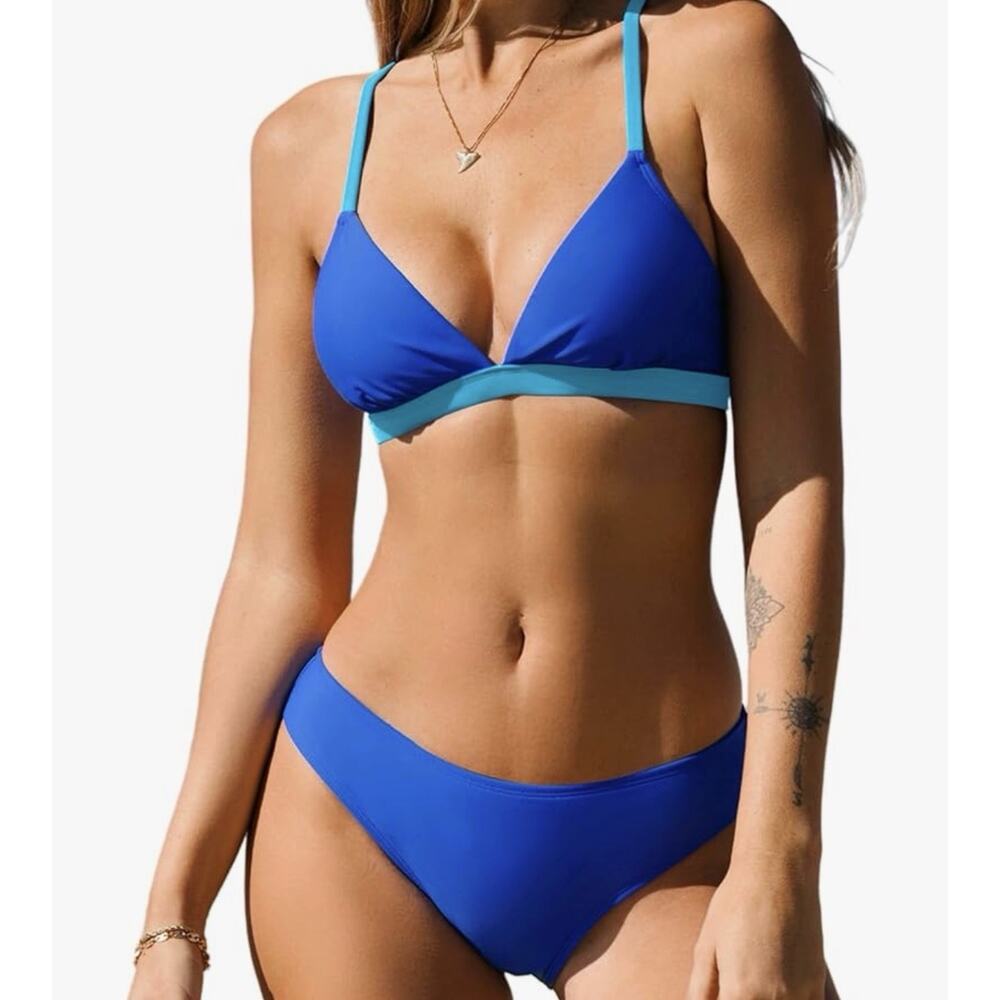 Cupshe Women's Size Medium Aqua Blue Crisscross Tie Back Bikini Set NWT